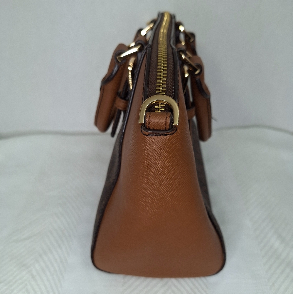 Michael Kors Ciara Womens Tan & Brown Signature Monogram Logo Satchel Bag Medium - Picture 4 of 16